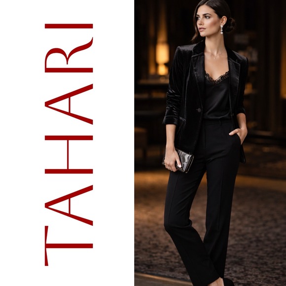 Tahari NWT Womens Black Velvet Single Button Blazer Jacket Notched Lapel Large - Picture 6 of 15